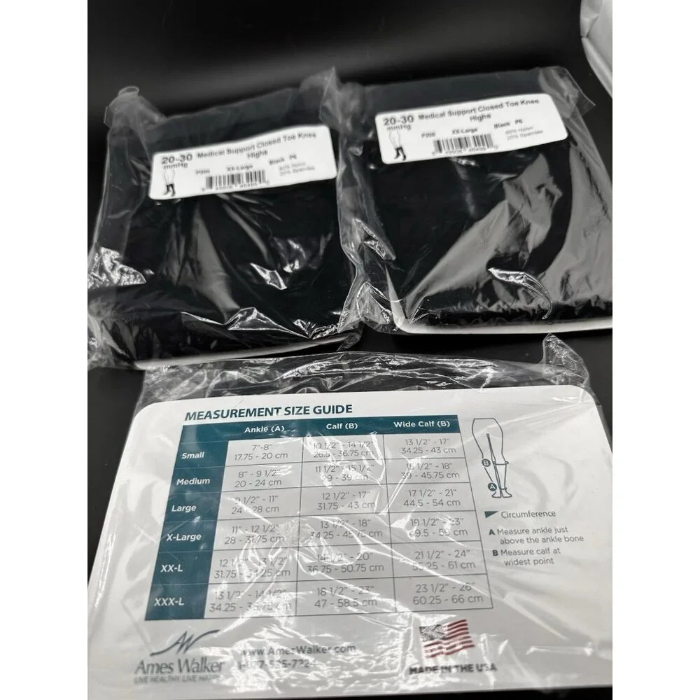 6 Packs Ames Walker 20-30mmHg Compression Stockings Knee High Closed Toe XXL NEW